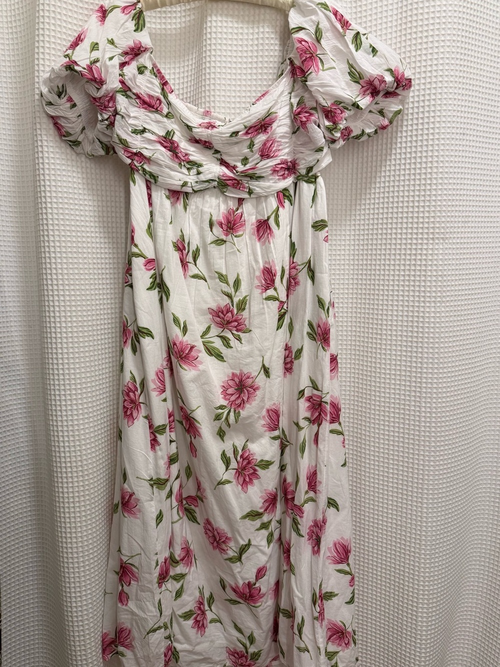 Anthropologie Off-Shoulder White Floral Dress with Pink Blooms - NWT - Picture 6 of 13